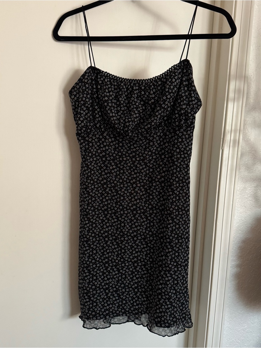Forever 21 90s style Black and White Floral Mini Dress with Spaghetti Straps